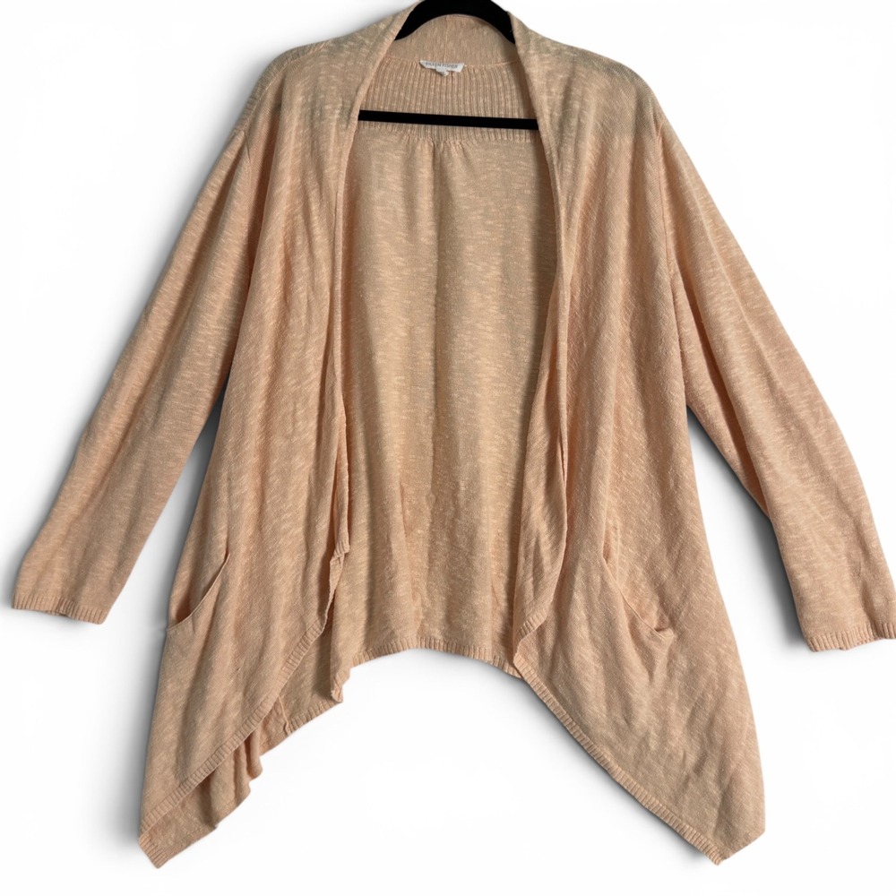 Eileen Fisher XL Linen Cotton Open Front Waterfall Cardigan Peach Lightweight